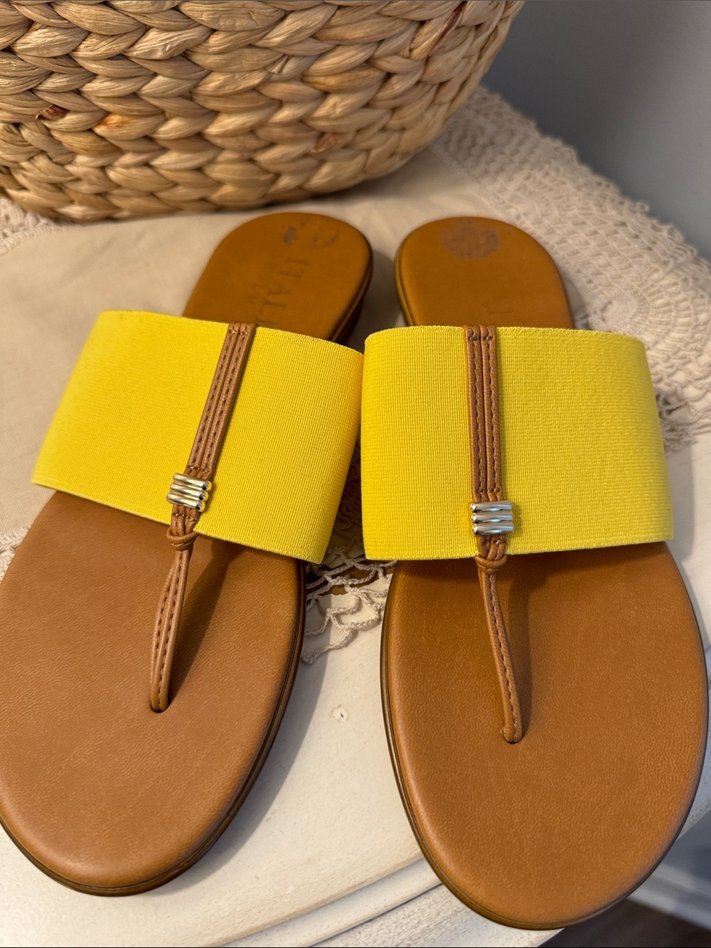 Italian Shoemakers Yellow Elastic Slide Sandals